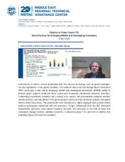 Policies to Foster Green FDI: Best Practices for Emerging Market and Developing Economies